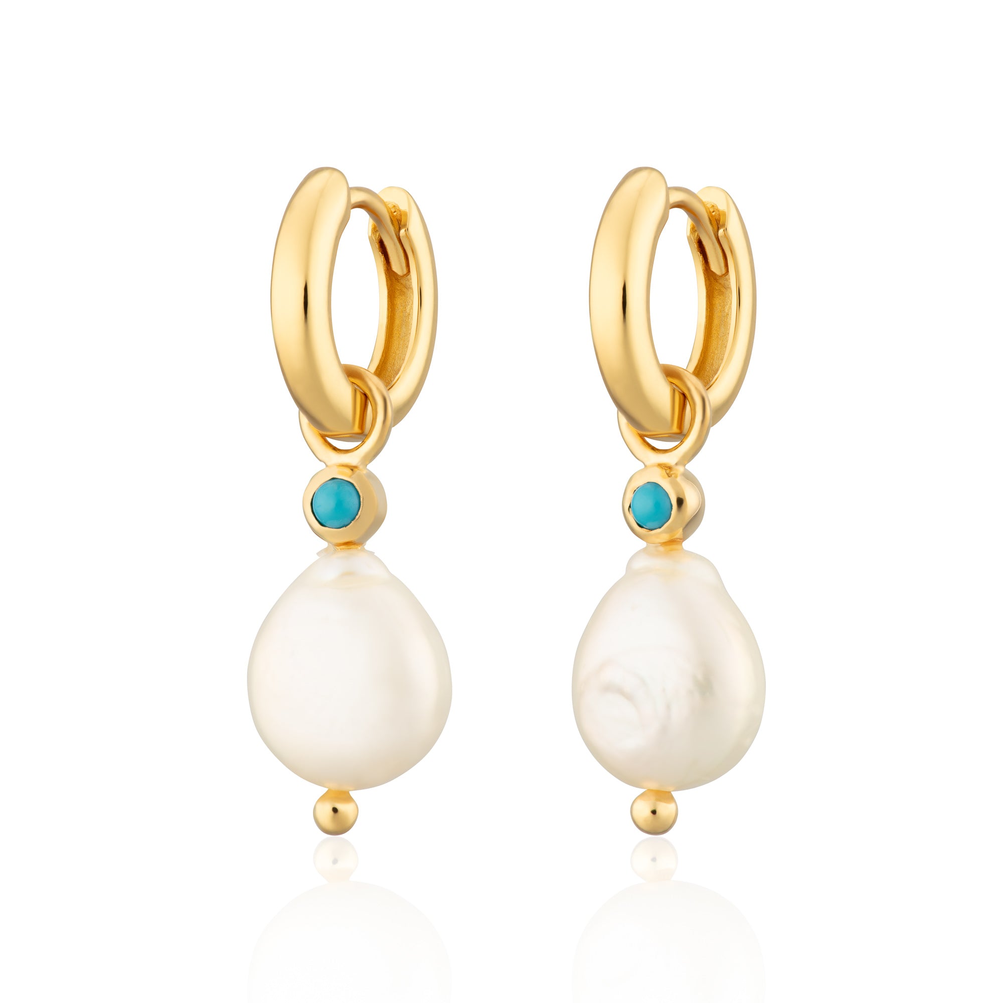 Pearl and Turquoise Charm Hoop Earrings