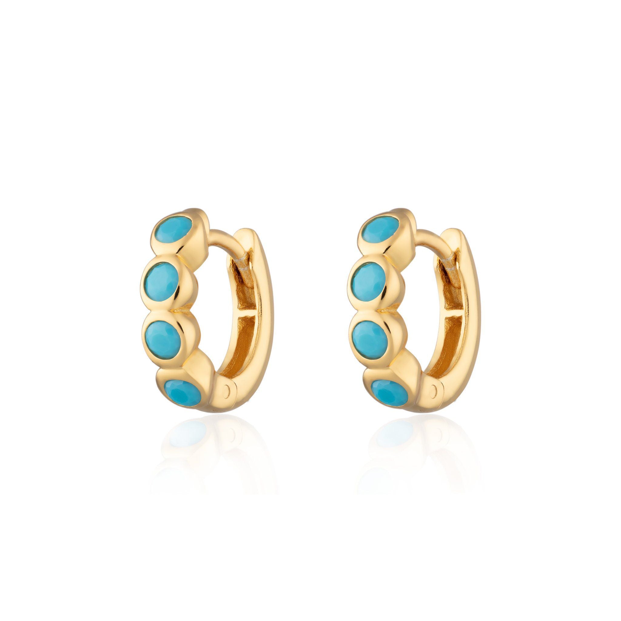 Bezel Huggie Earrings with Turquoise Stones