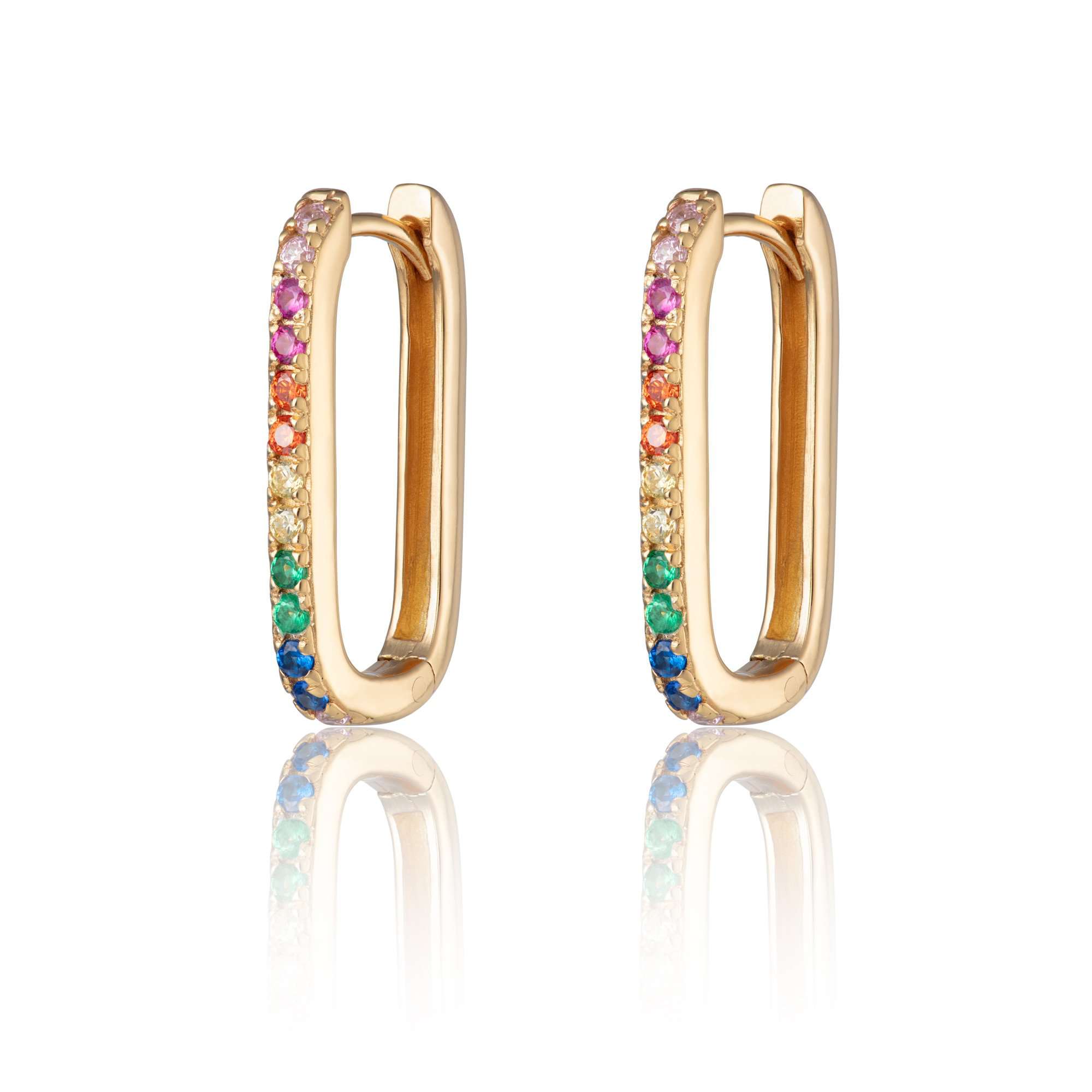 Oval Hoop Earrings with Rainbow Stones