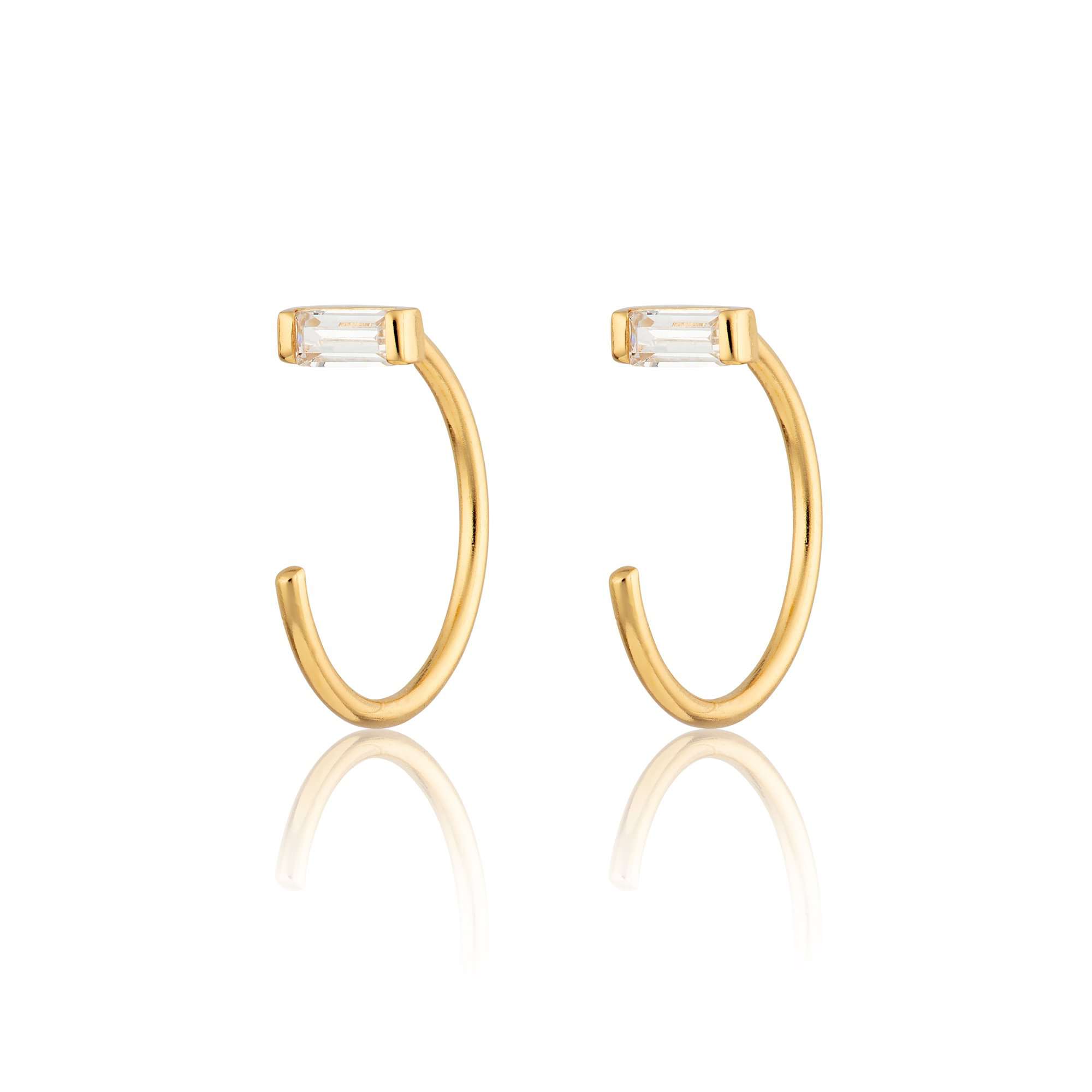 Reverse Baguette Open Huggie Earrings