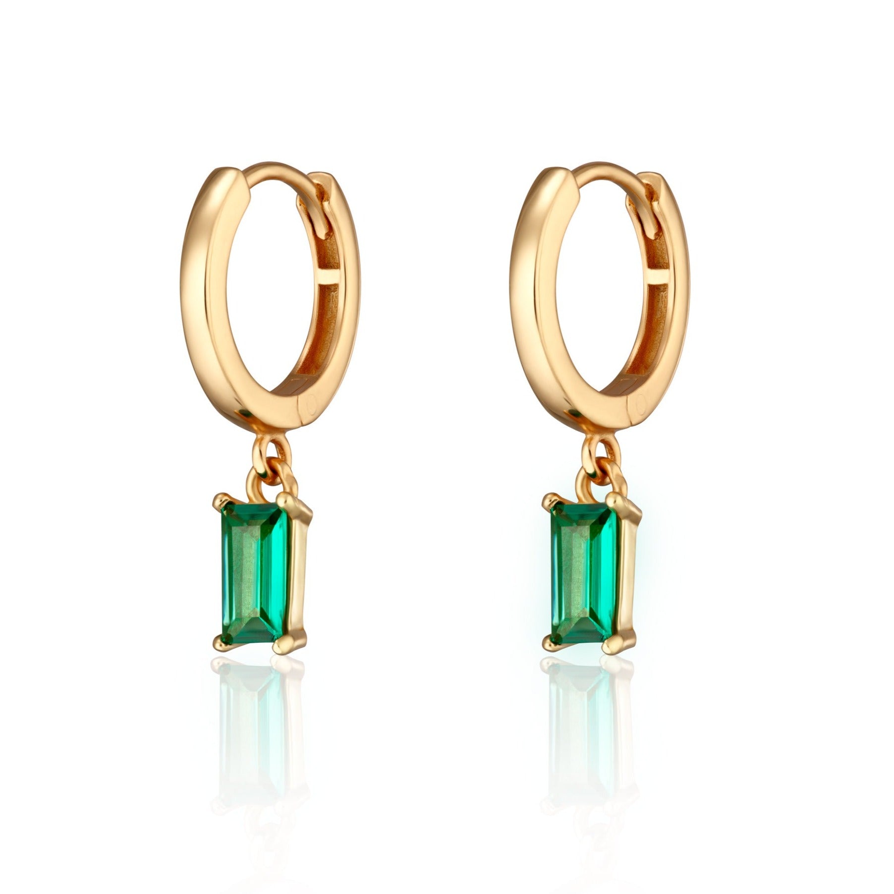 Green Baguette Charm Hoop Earrings