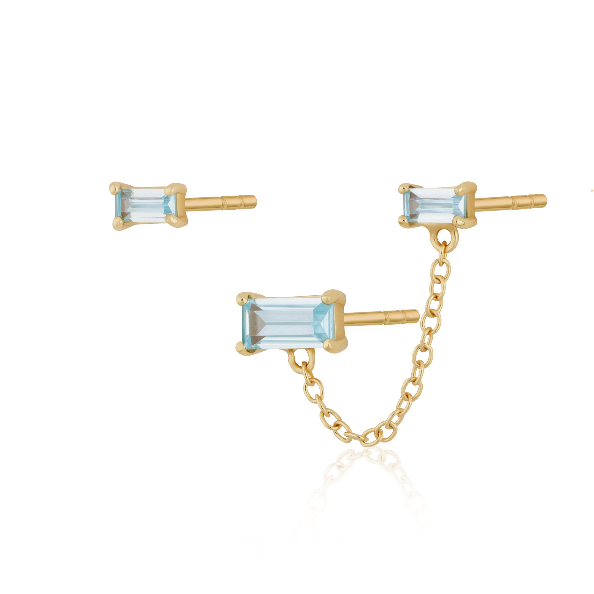 Hannah Martin Aquamarine Chained Baguette Stud Earring Set