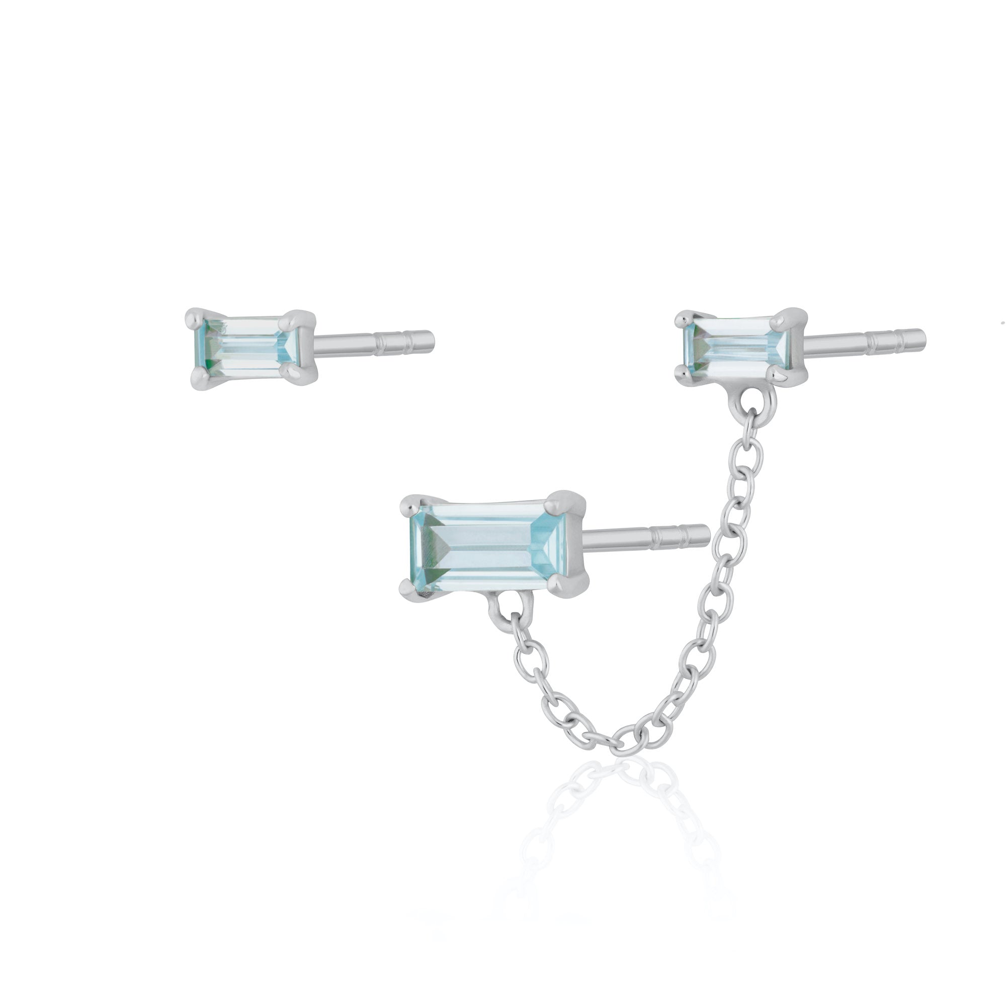 Hannah Martin Aquamarine Chained Baguette Stud Earring Set