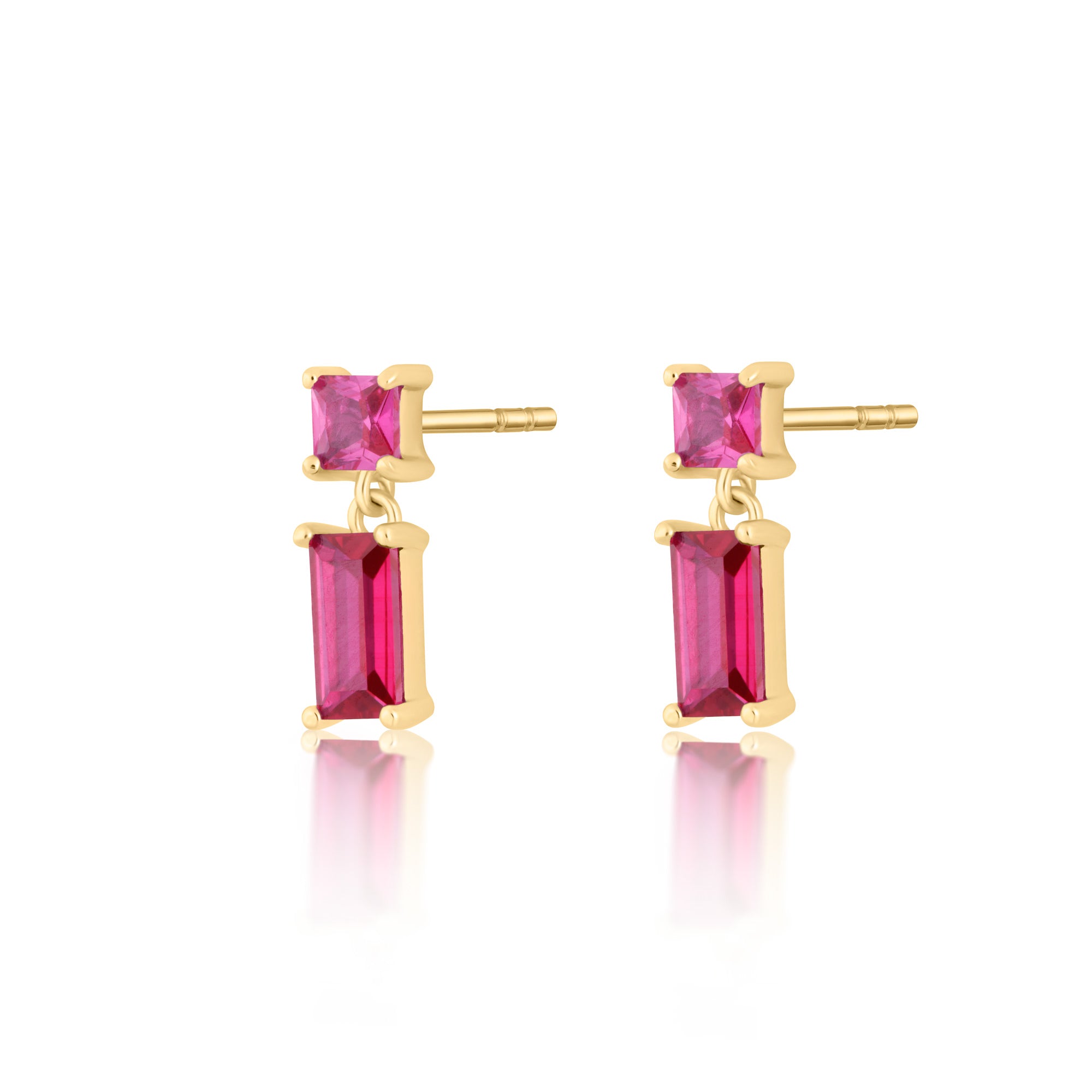 Hannah Martin Fuchsia Baguette Drop Stud Earrings