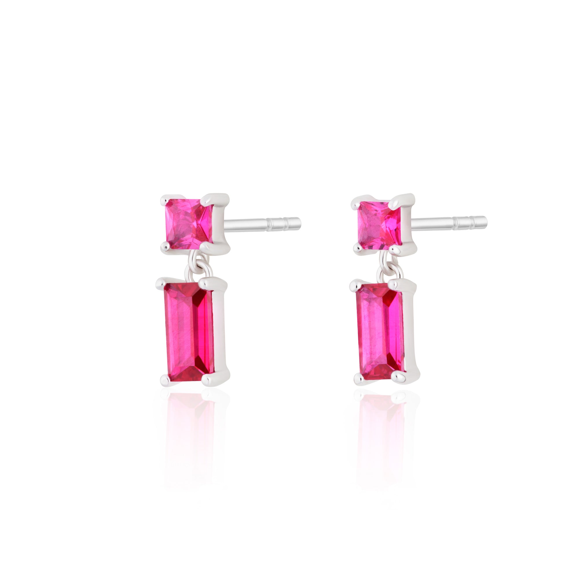 Hannah Martin Fuchsia Baguette Drop Stud Earrings