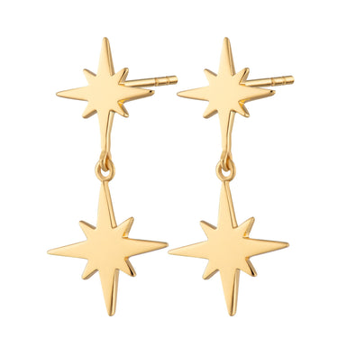 Double Star Drop Stud Earrings Gold Plated Earrings by Scream Pretty