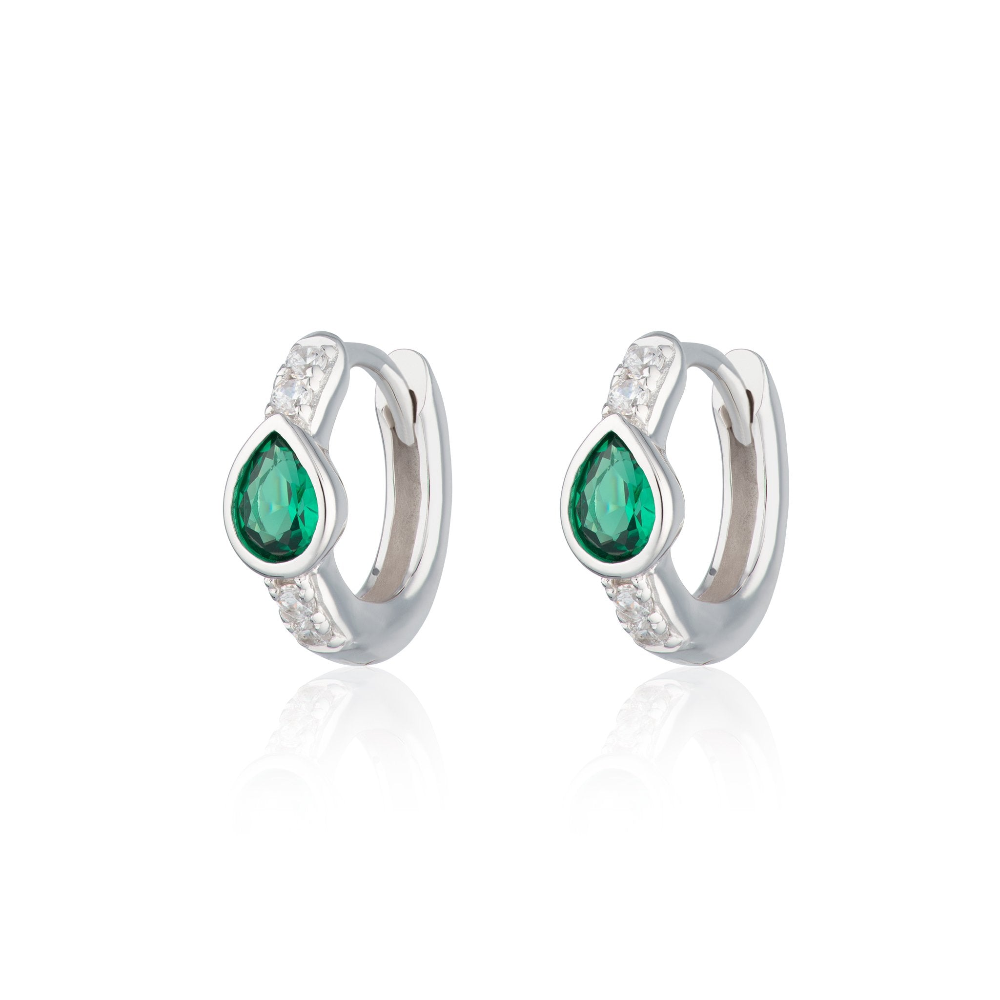 Green Teardrop Huggie Earrings