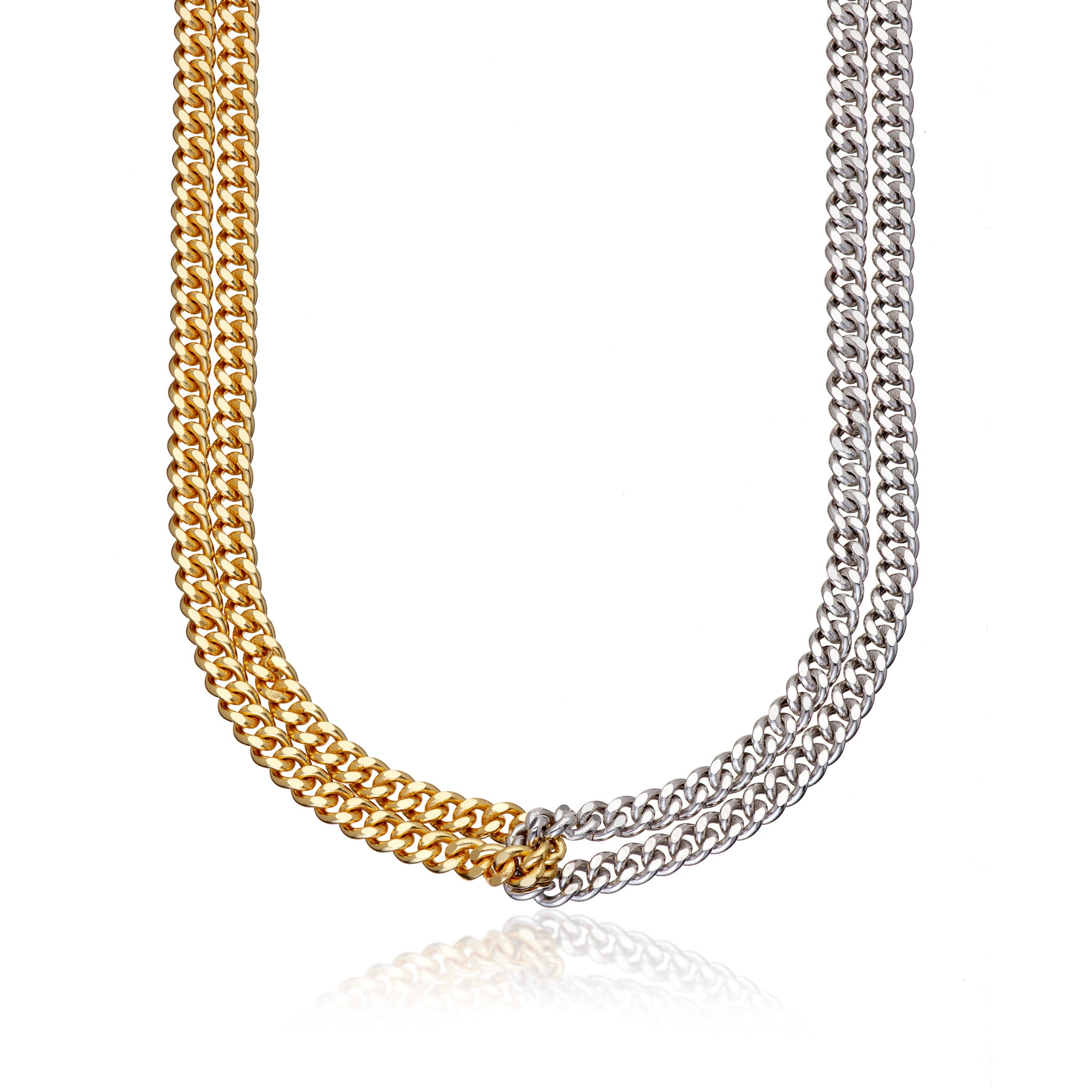 Mixed Metal Curb Chain Looped Necklace