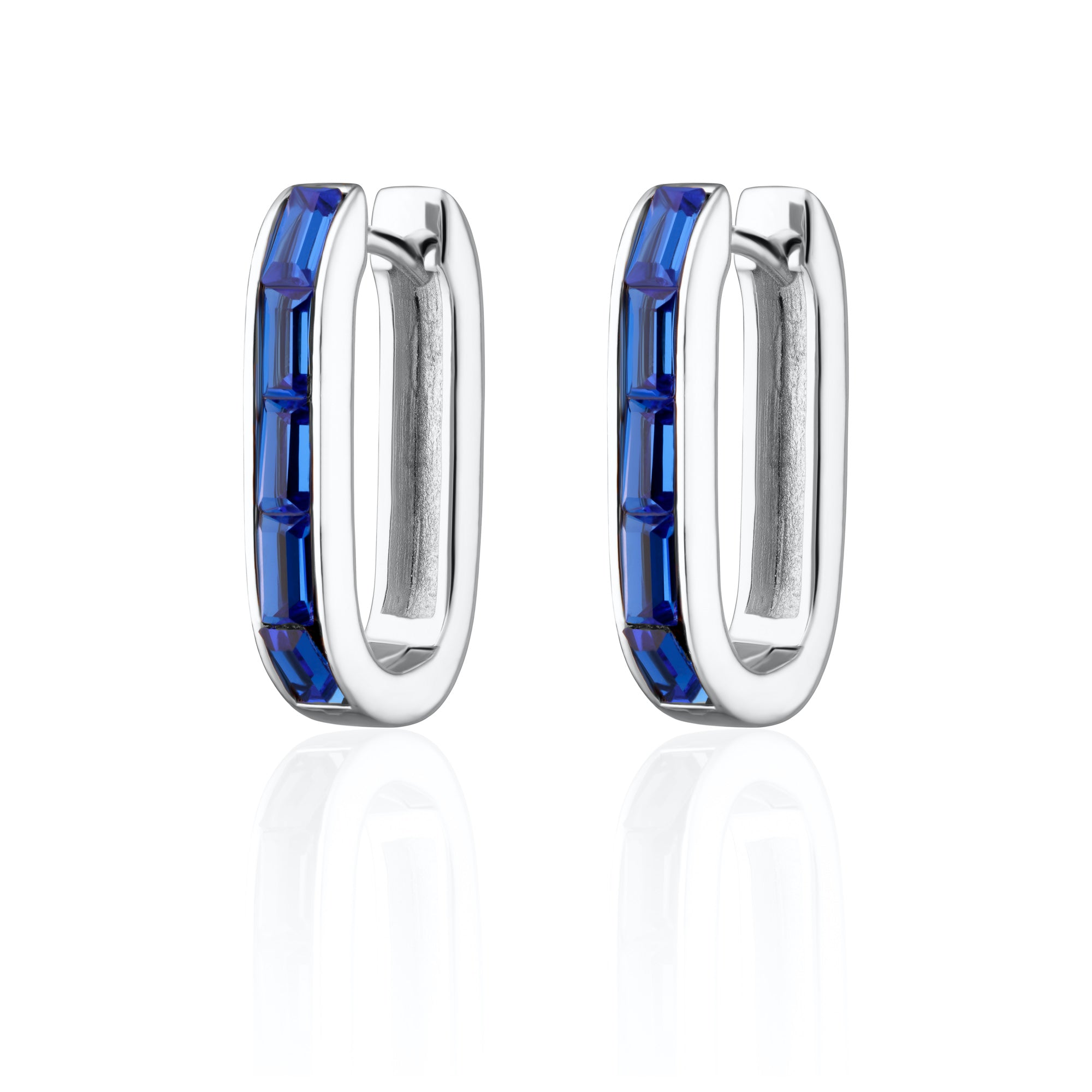 Oval Baguette Hoop Earrings with Blue Stones