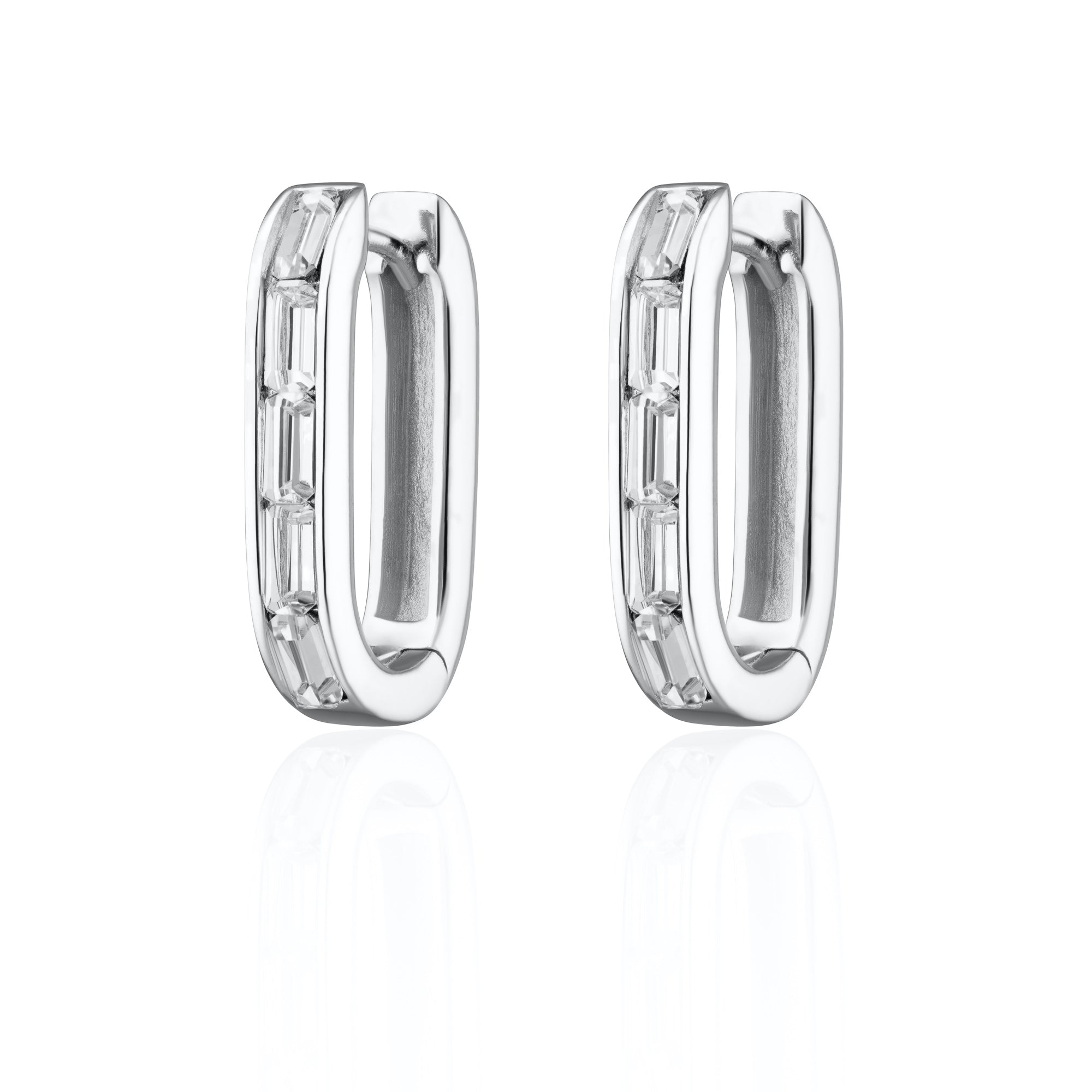 Oval Baguette Hoop Earrings with Clear Stones