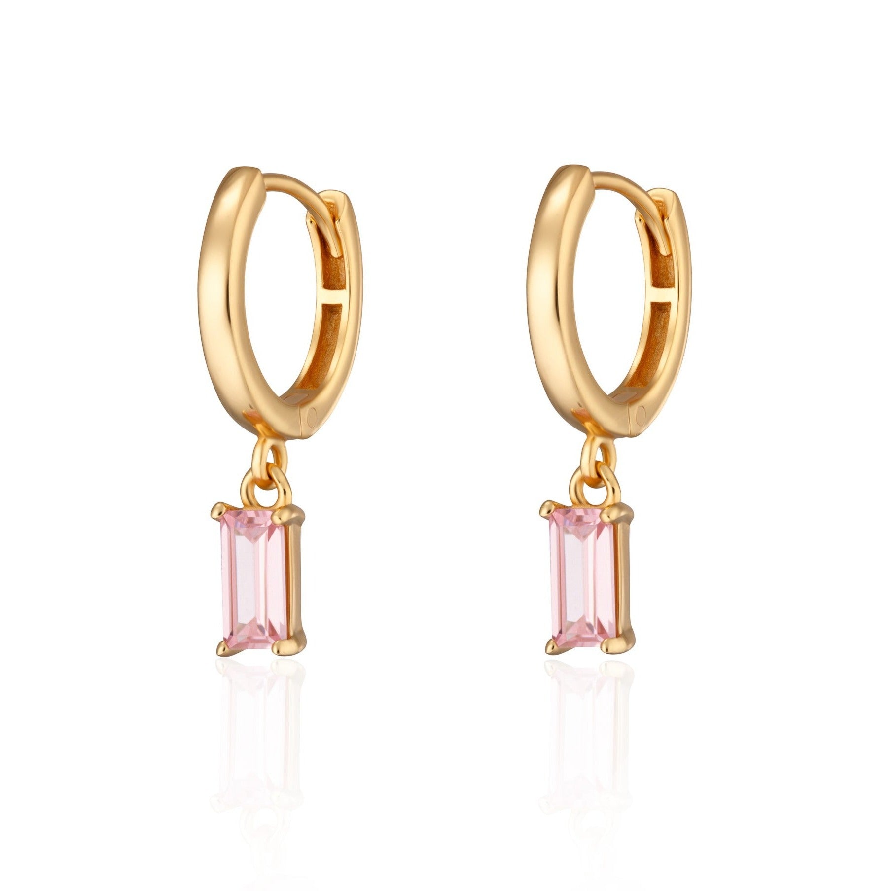 Pink Baguette Charm Hoop Earrings