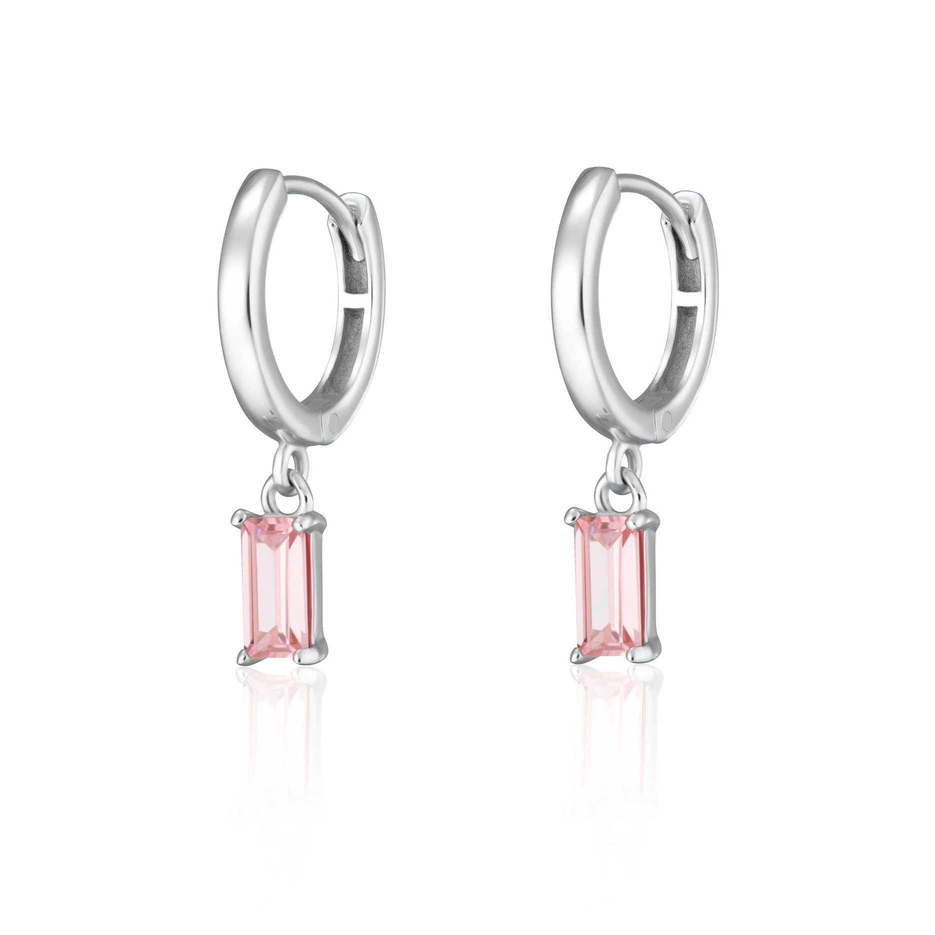 Pink Baguette Charm Hoop Earrings