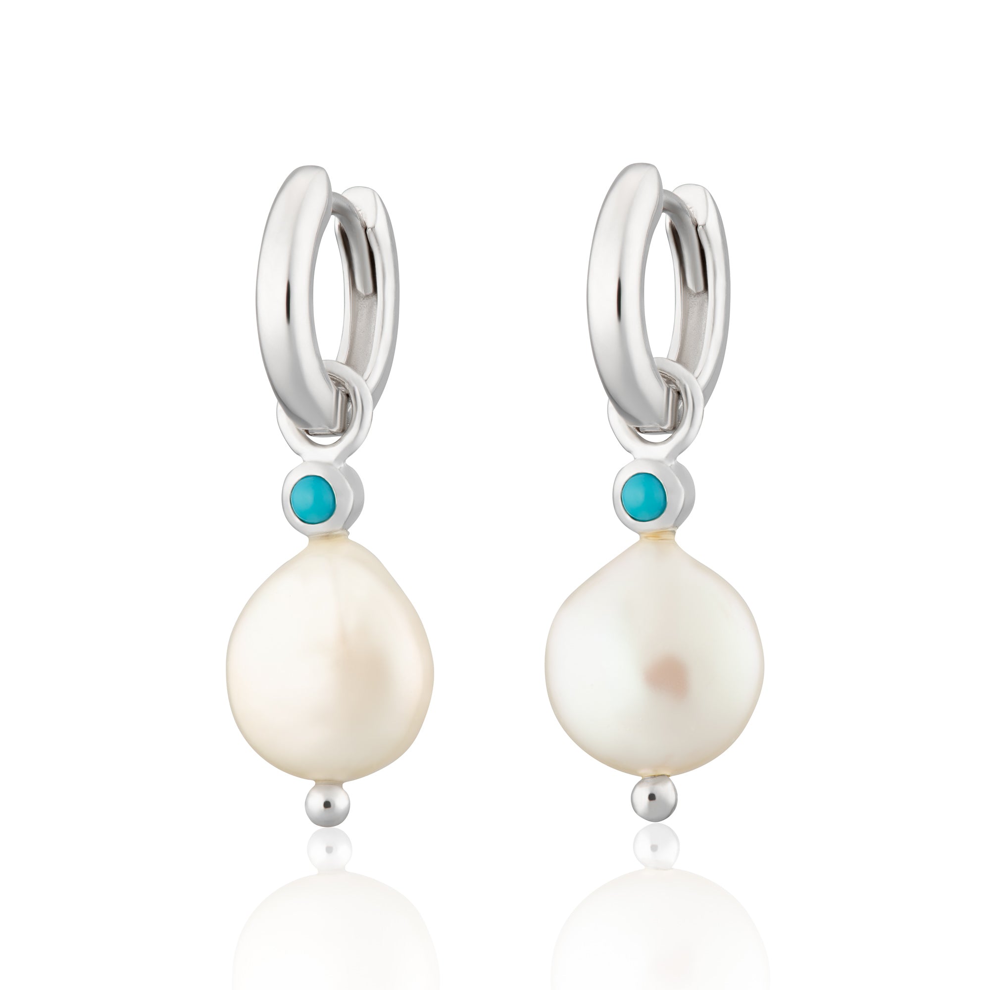 Pearl and Turquoise Charm Hoop Earrings