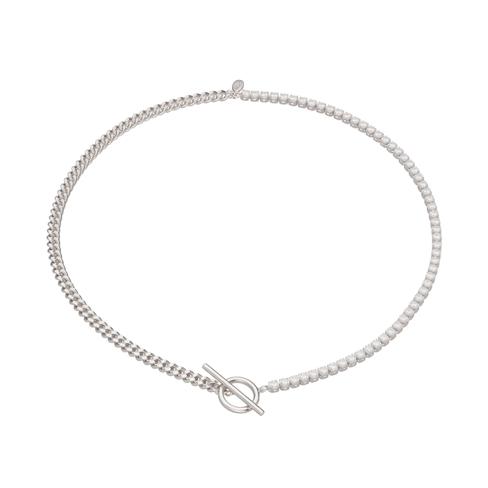 Tennis & Curb Chain Necklace with T Bar Clasp