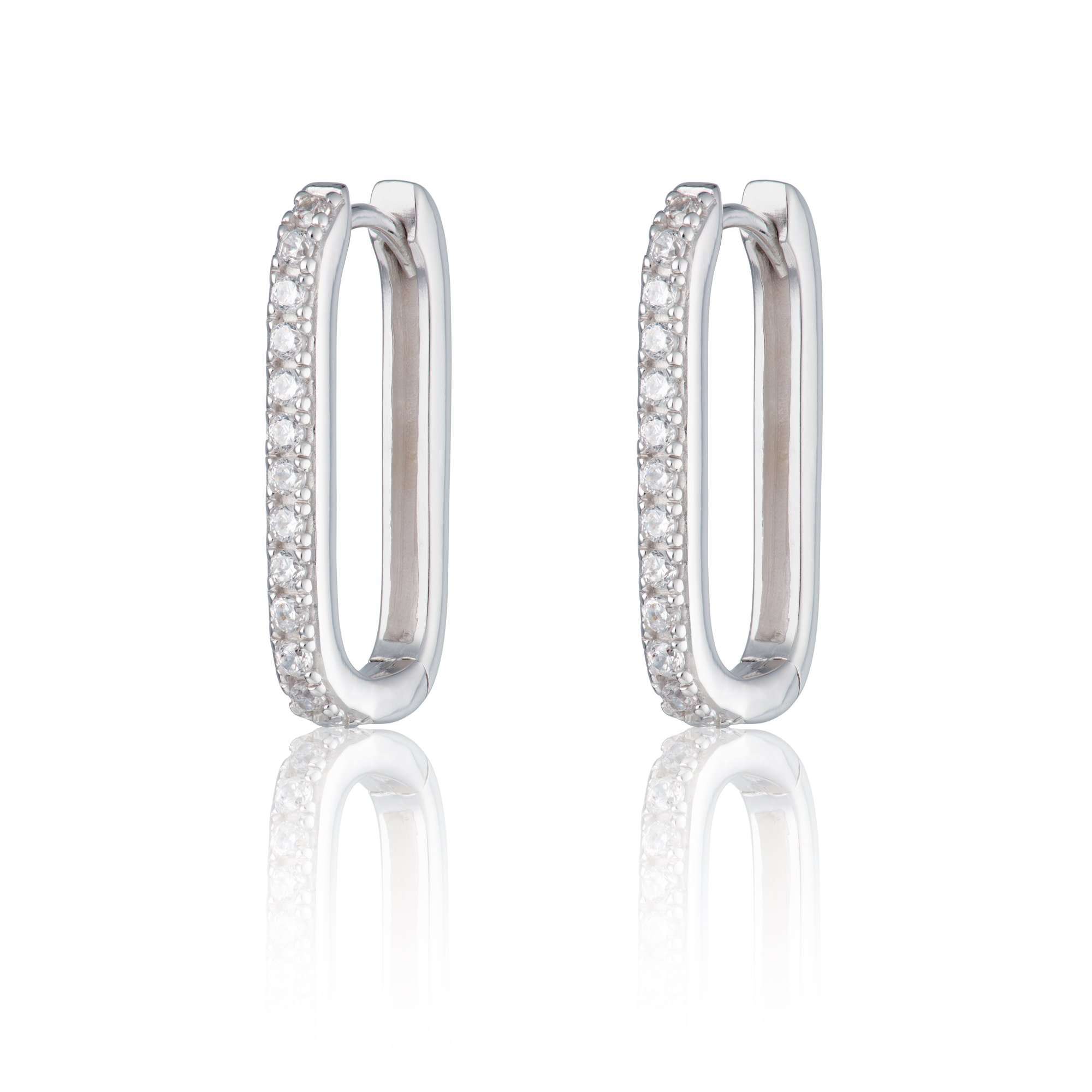 Oval Hoop Earrings with Clear Stones