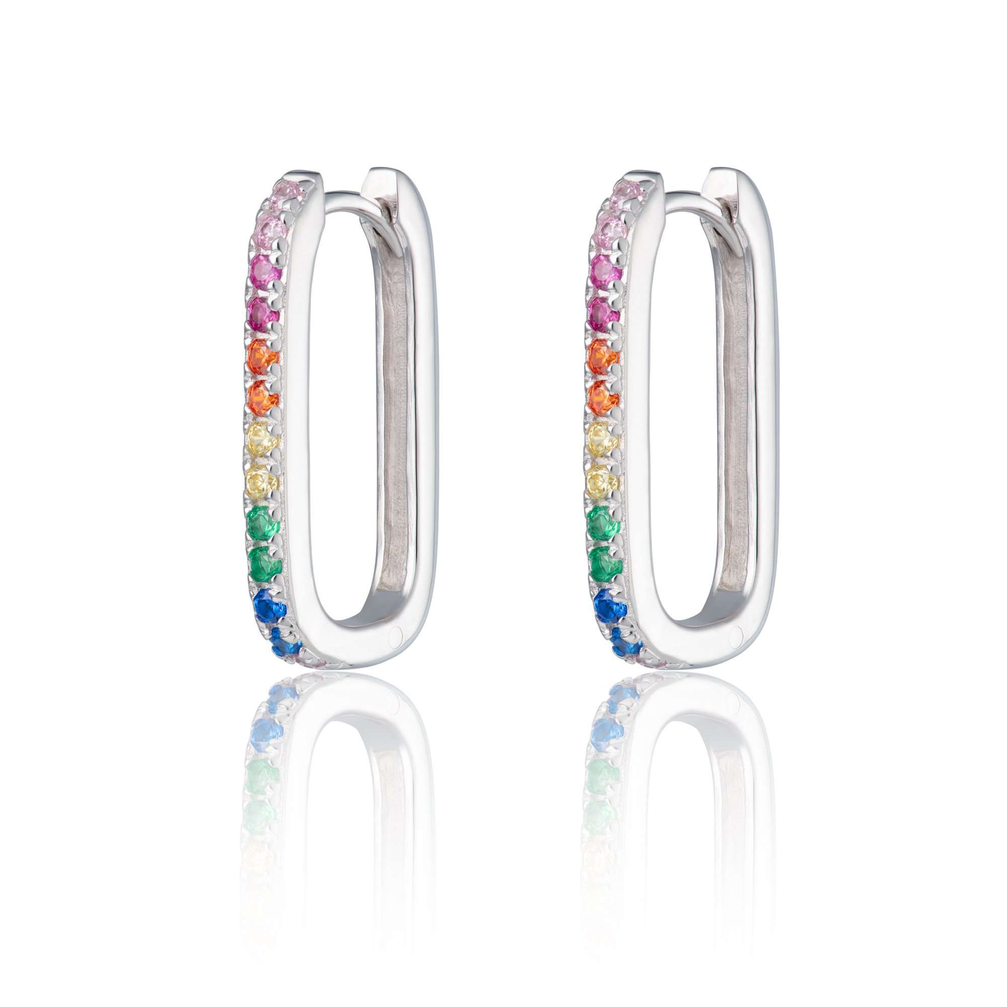 Oval Hoop Earrings with Rainbow Stones