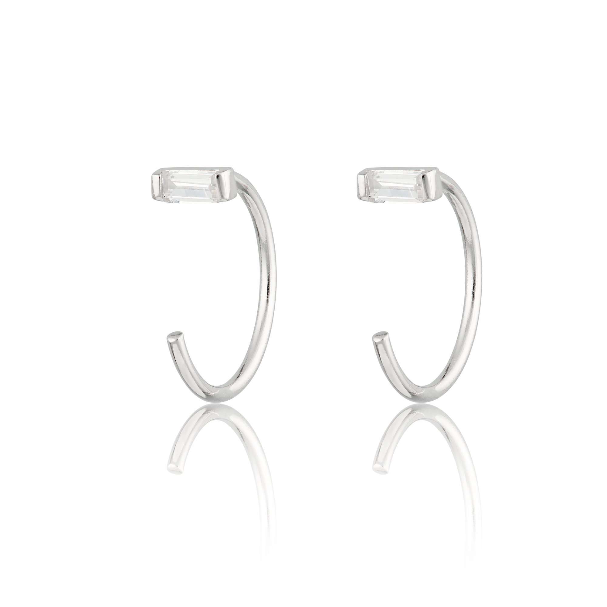 Reverse Baguette Open Huggie Earrings