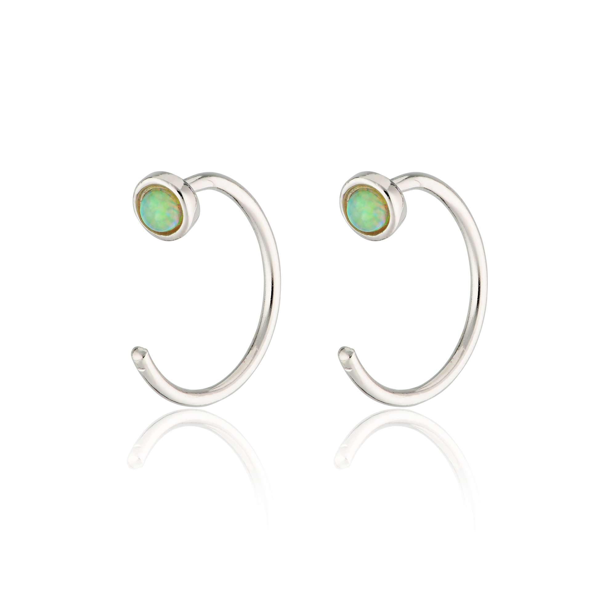 Reverse Green Opal Open Huggie Earrings