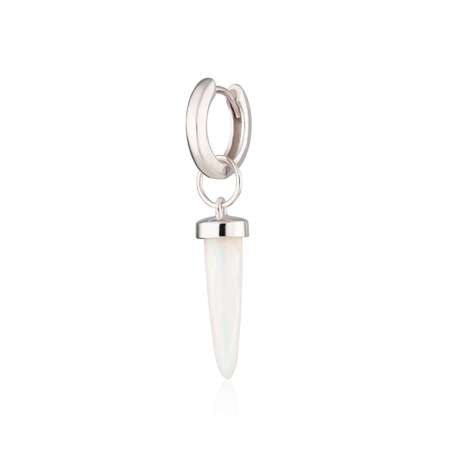 Single Earring White Opal Spike Huggie