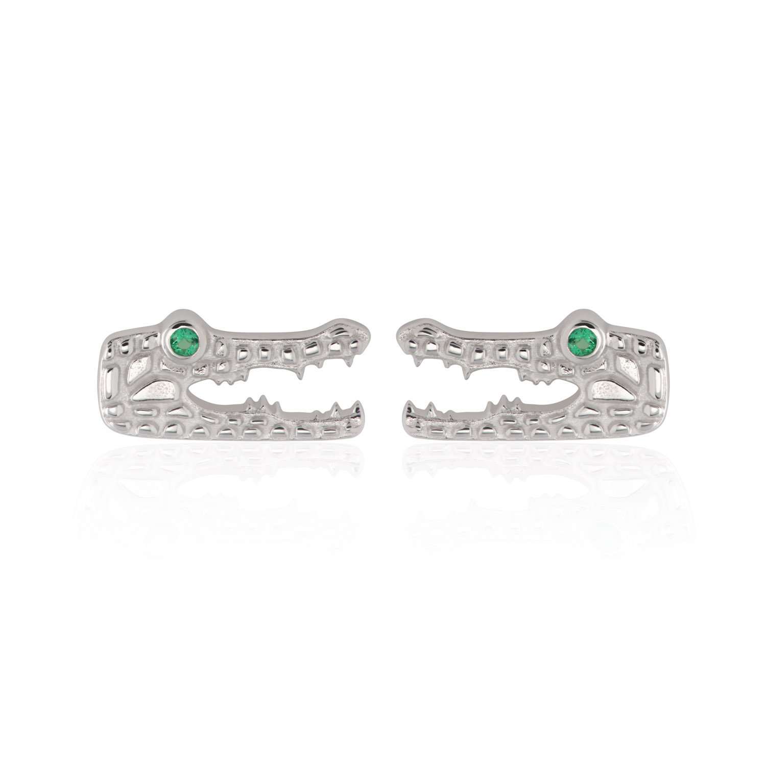 Crocodile Stud Earrings with Green Eyes