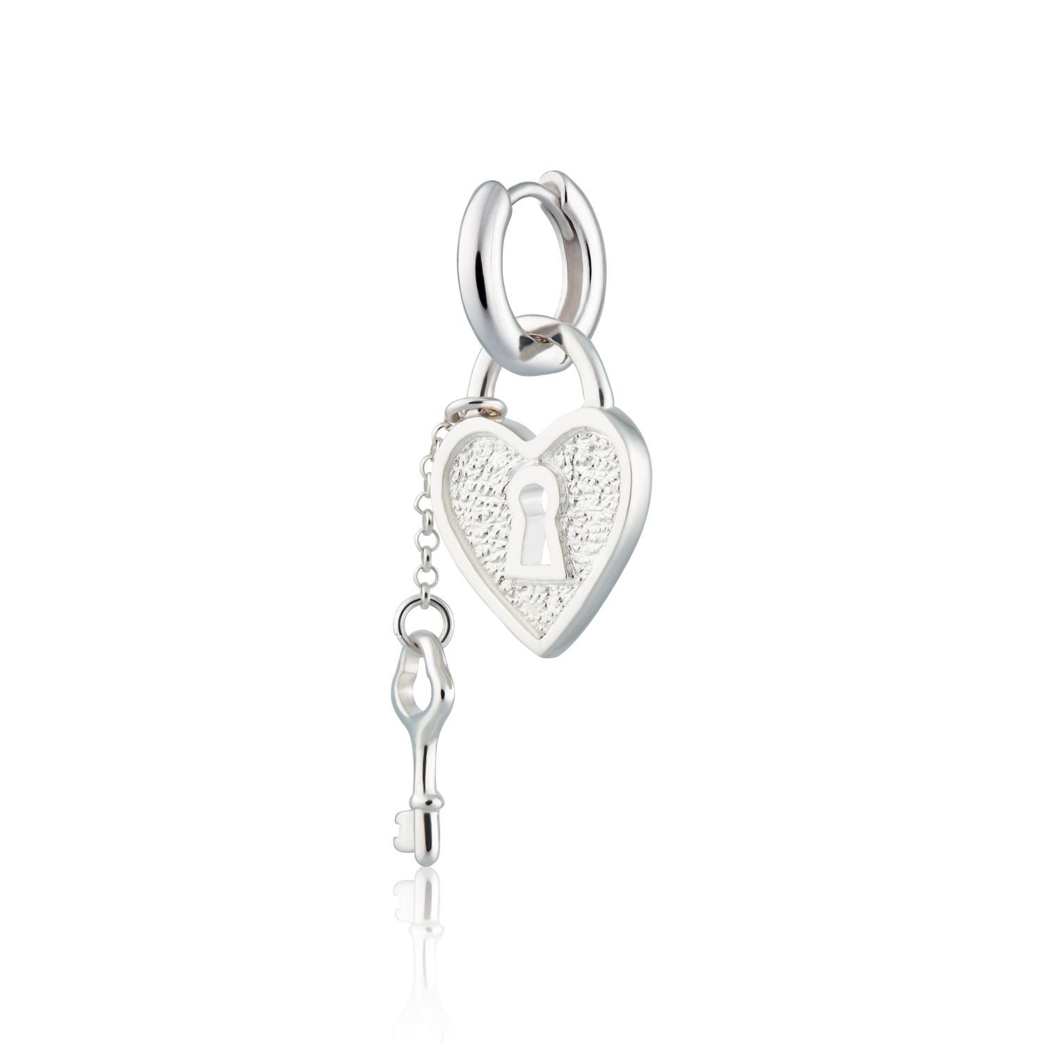 Heart Padlock and Key Huggie Single Earring