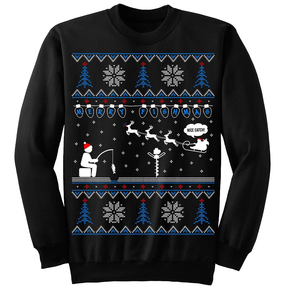 Christmas Ugly Sweater Fishing Merry Fishmas Funny Unisex Sweater Gift -  Banantees