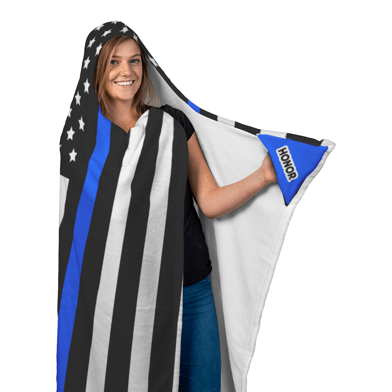 Thin Blue Line Hooded Blanket Heroic Defender