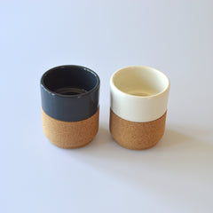 Cork ceramic teacups dark grey white