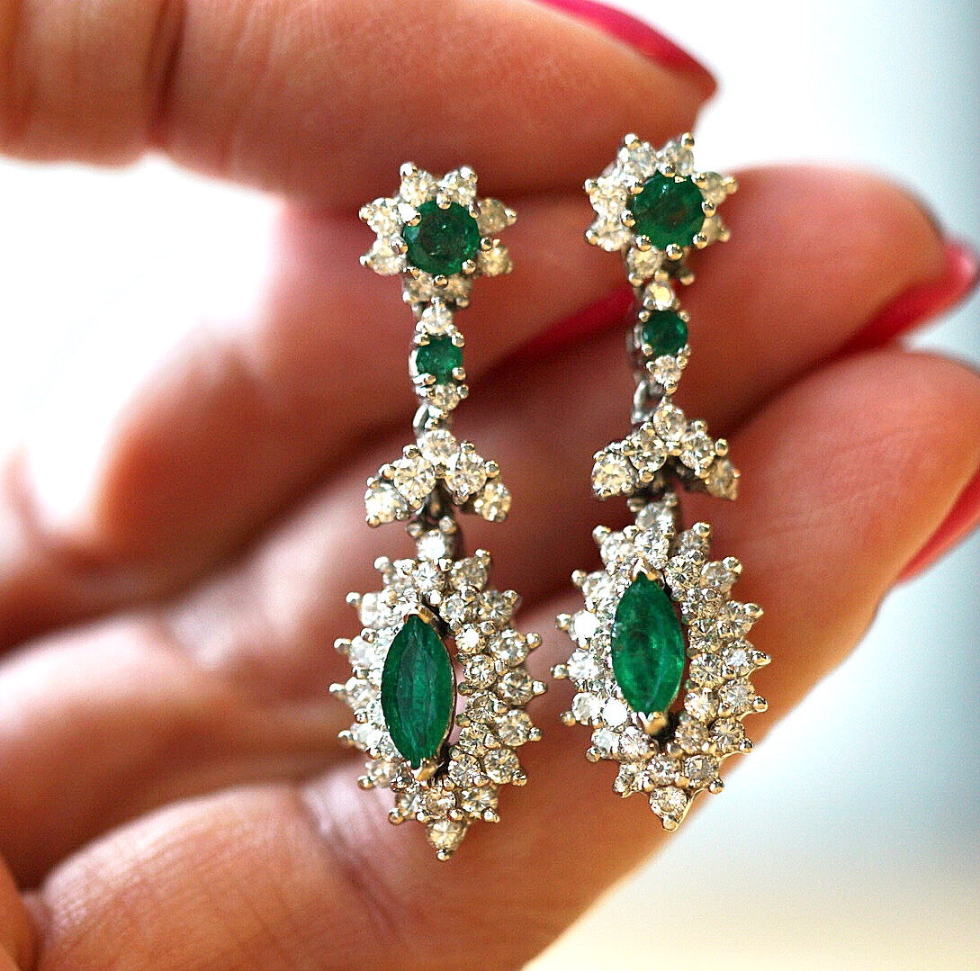 1950s Diamond & Emerald Drop Earrings - The Verma Group