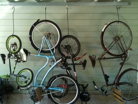 Bikes on hooks ceiling