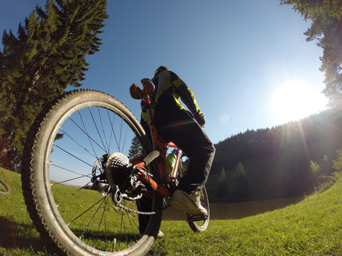 A cyclist on his mountain bike