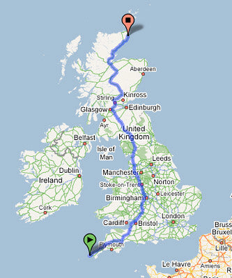 Land's End to John O'Groats according to Google maps