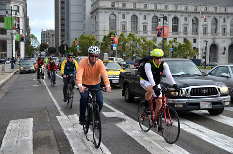 Bike to Work Day 2013. District 2 Supervisor Mark Farrell riding in to City Hall