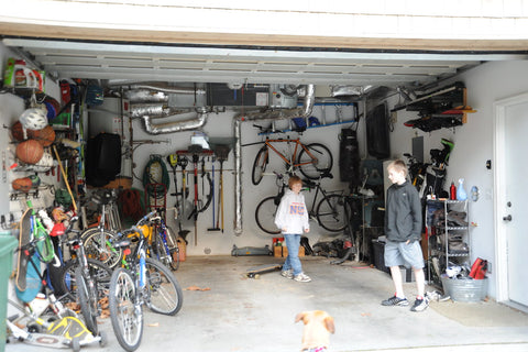 Garage filled with bikes and tools