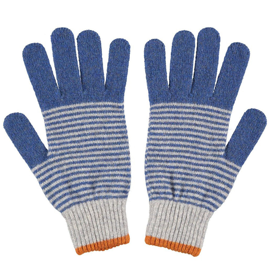 Blue and Grey Stripy Lambswool Gloves | Odin New York