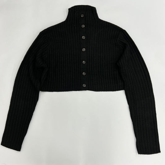 Front Button Knit Top - Black - Pomelo Fashion