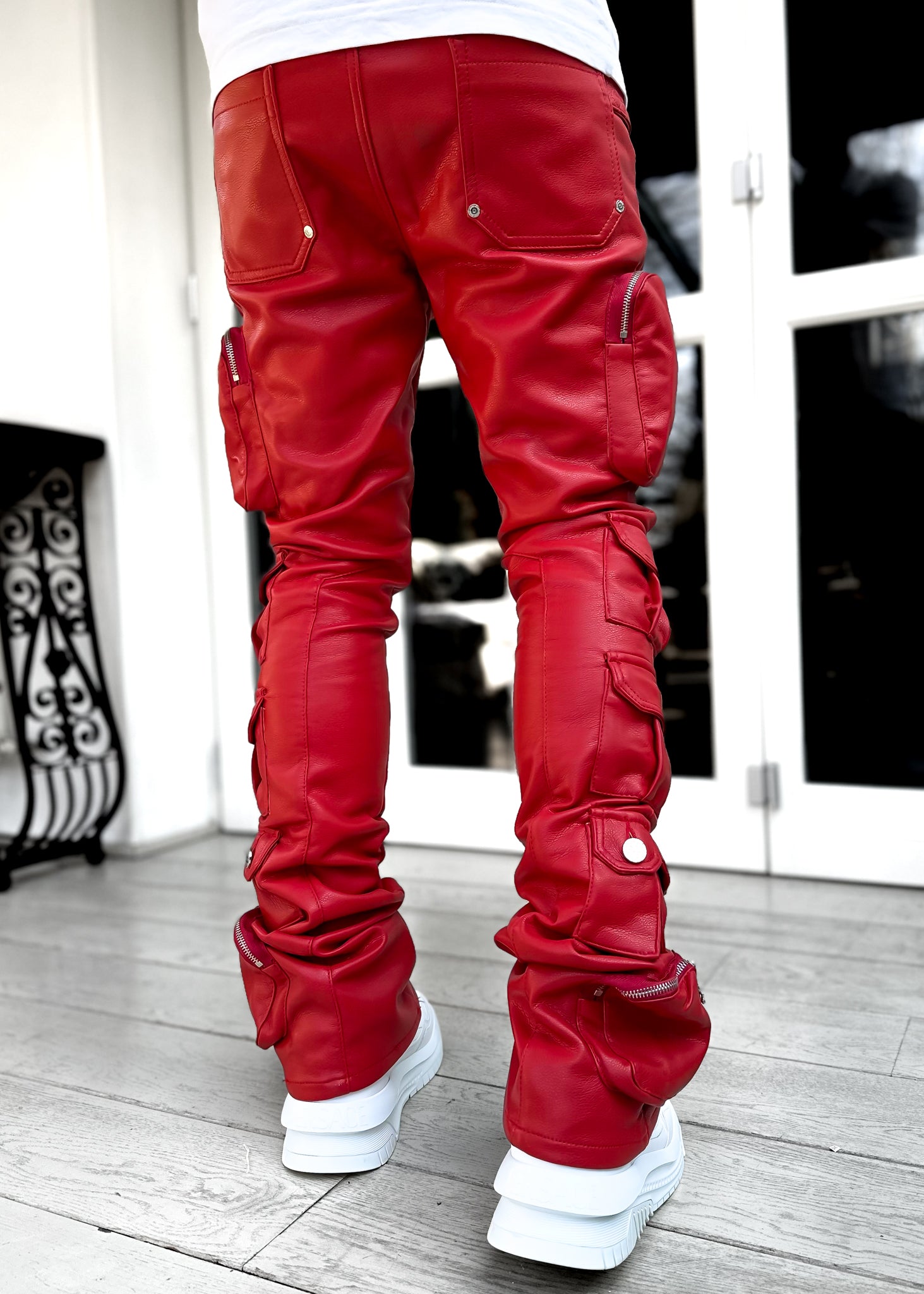Blood Red Cargo Leather Pant - Guapi Clothing