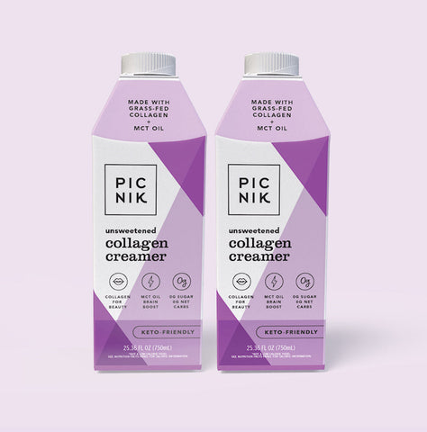 Picnik Collagen Creamer 2-pack made with cashew cream, collagen, coconut milk. Keto-friendly and unsweetened