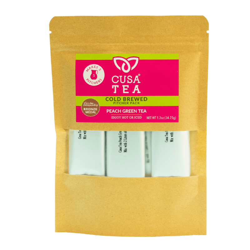 Cusa Tea & Coffee | Premium Instant Peach Black Tea with Real Fruit & Spices | Organic Leaves Drink Mix Packets | Hot or Iced Tea (10 Single Servings)