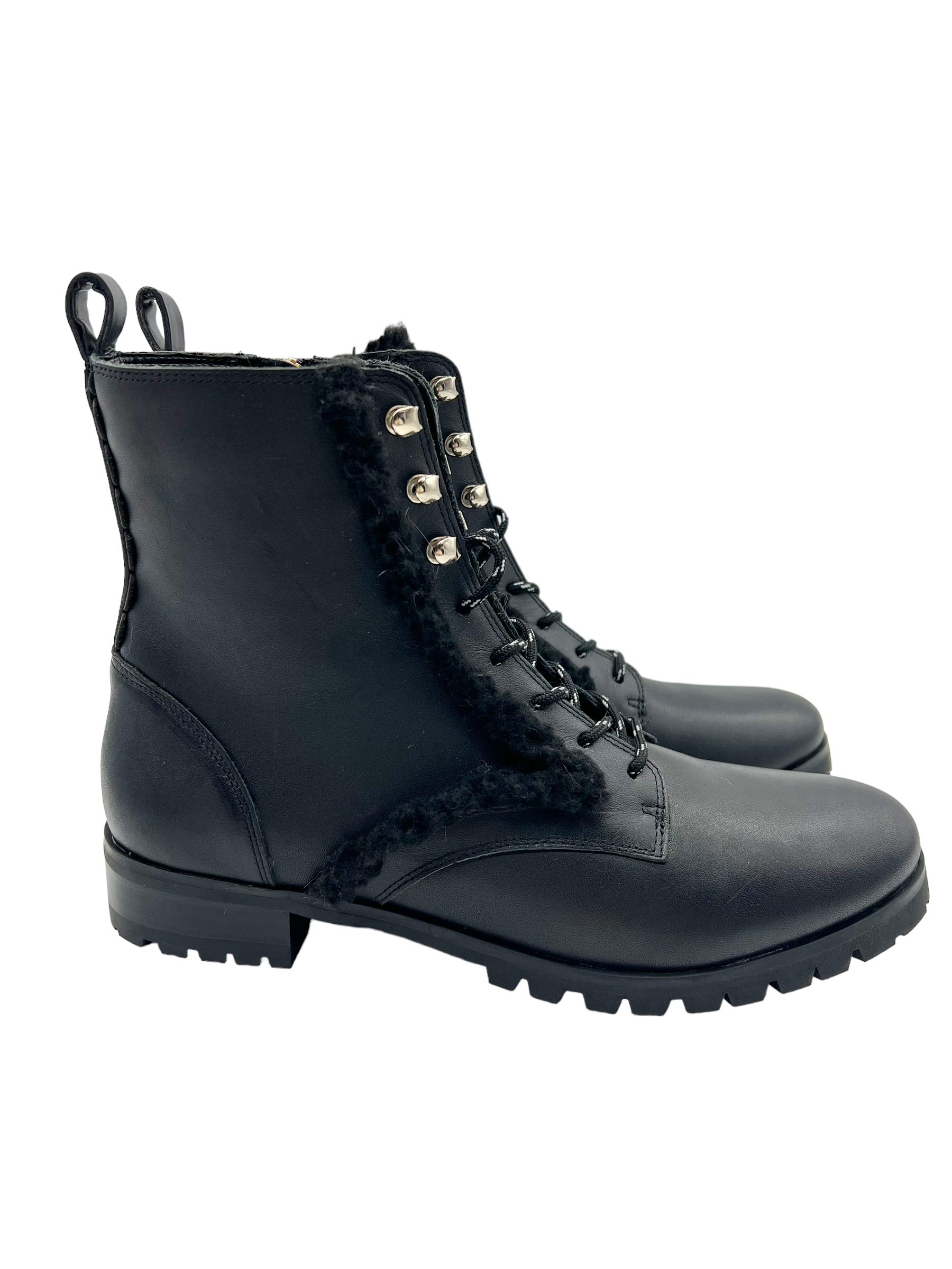 Kate Spade Black Leather Faux Fur Trim Size  Combat Boots – Shop Luxe  Society