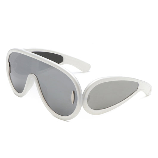 Colored Mirror White Marble Frame 80s Robotic Shield Sunglasses –  superawesome106