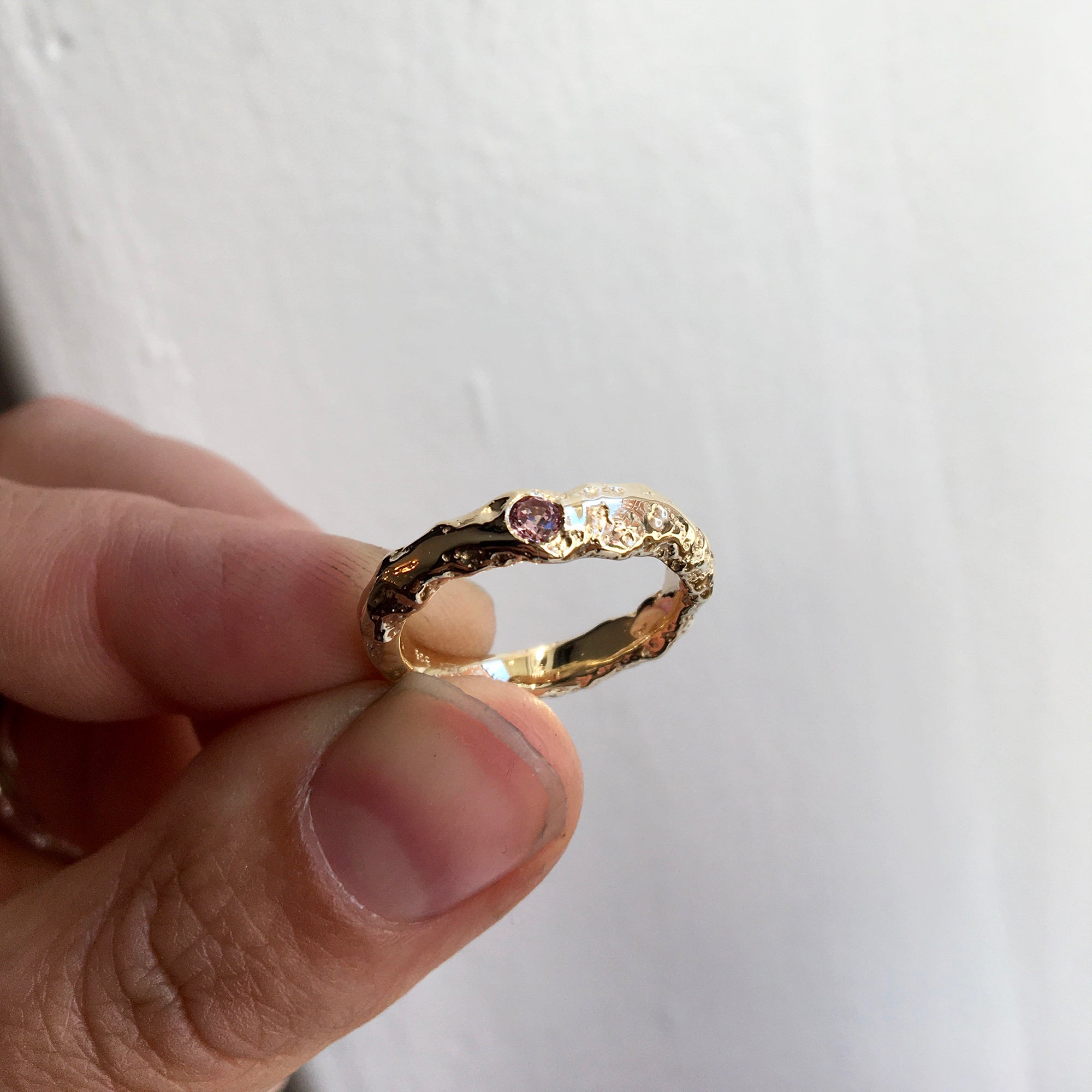 14k gold organic ring with garnet