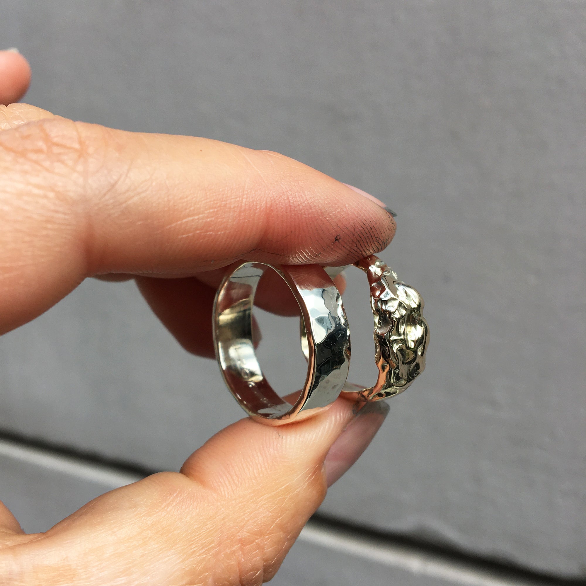 Hammered ring and organic 9k gold ring
