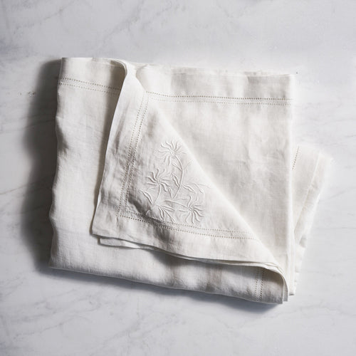 Linen Cocktail Napkin with Floral Embroidery  White Cocktail Napkins –  Roman and Williams Guild