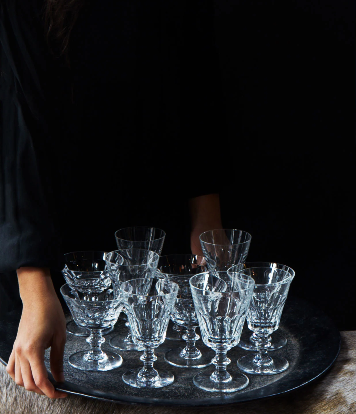 Six Art Deco St Louis cut crystal wine goblet glasses