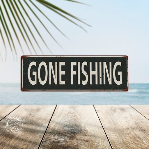 Gone Fishing Man Cave Fishing Hunting Metal Sign