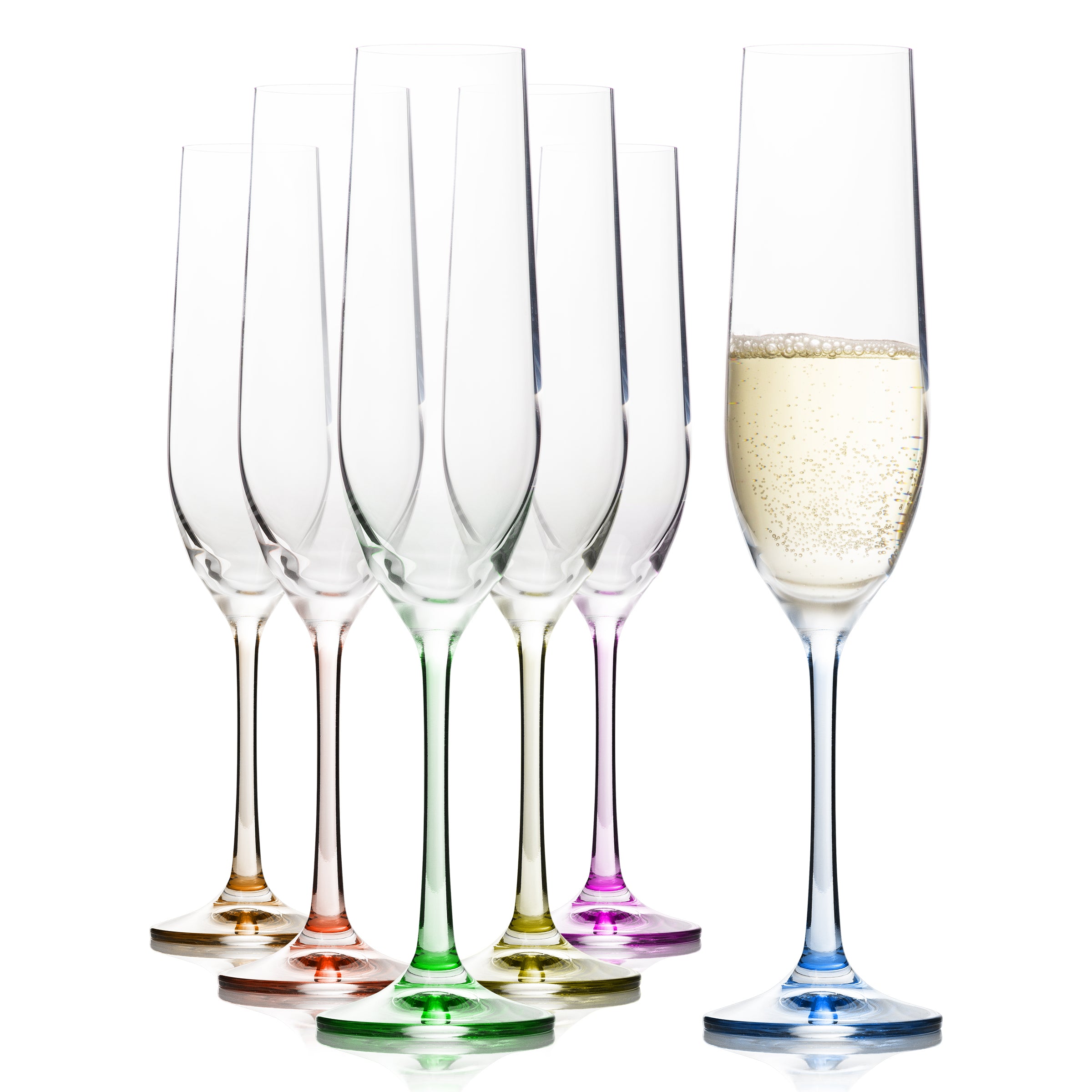 Rainbow Champagne Flutes Set of 6 (6.4 oz) Crystal Decor