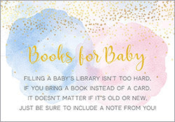 Pink and blue gender reveal books for baby card from Artful Life Designs