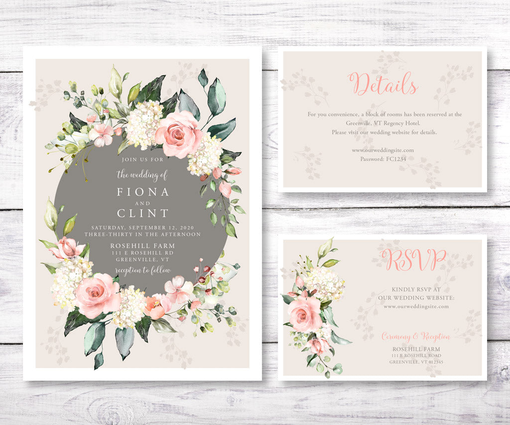 Minimalist Wedding Invitation, RSVP and Detail Cards Editable