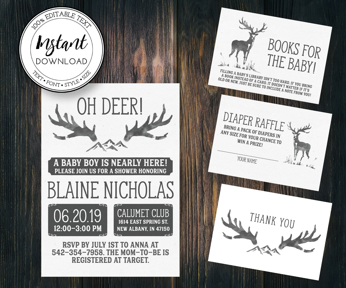 oh deer baby girl shower invitations